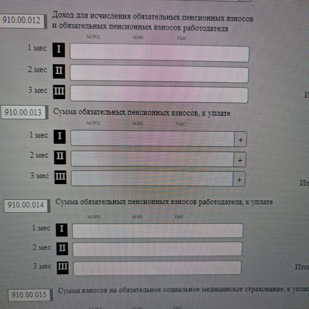 Скриншот русскоязычной веб‑формы с полями и разделами I, II, III, без данных о закупках